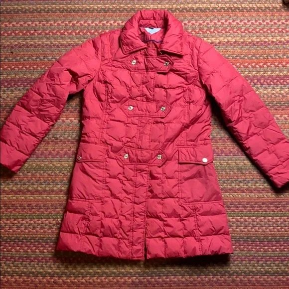 RED TOMMY HILFIGER LONG PUFFER JACKET SNAP - Picture 1 of 6